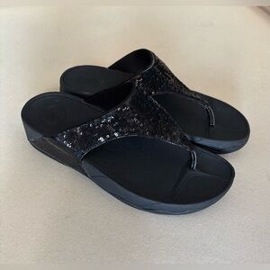 Fitflop Black Sparkly Electra Sandals with Contoured Footbed
